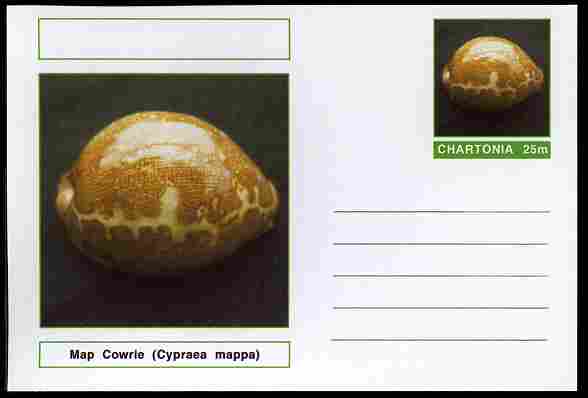 Chartonia (Fantasy) Shells - Map Cowrie (Cypraea mappa) postal stationery card unused and fine, stamps on marine life, stamps on shells