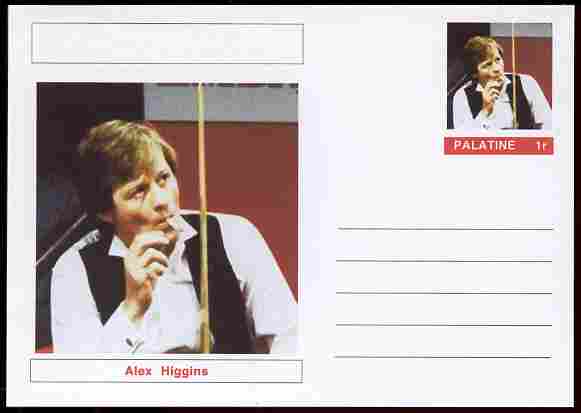 Palatine (Fantasy) Personalities - Alex Higgins (snooker) postal stationery card unused and fine, stamps on , stamps on  stamps on personalities, stamps on  stamps on sport, stamps on  stamps on snooker