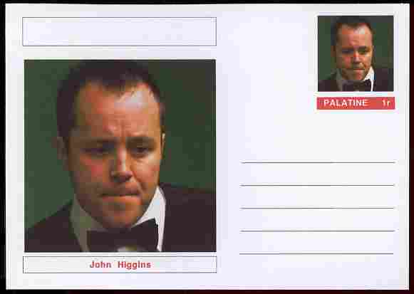 Palatine (Fantasy) Personalities - John Higgins (snooker) postal stationery card unused and fine, stamps on , stamps on  stamps on personalities, stamps on  stamps on sport, stamps on  stamps on snooker