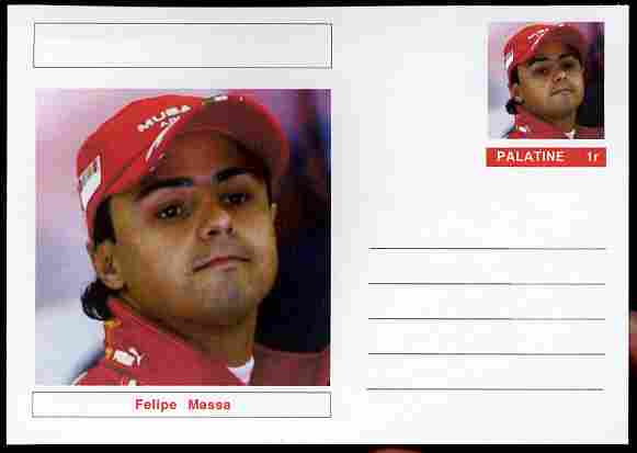 Palatine (Fantasy) Personalities - Felipe Massa (F1 driver) postal stationery card unused and fine, stamps on , stamps on  stamps on personalities, stamps on  stamps on sport, stamps on  stamps on racing cars, stamps on  stamps on cars, stamps on  stamps on  f1 , stamps on  stamps on formula 1, stamps on  stamps on 