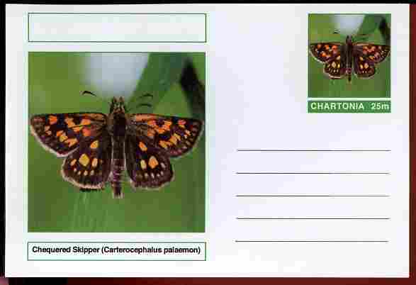 Chartonia (Fantasy) Butterflies - Chequered Skipper (Carterocephalus palaemon) postal stationery card unused and fine, stamps on , stamps on  stamps on insects, stamps on  stamps on butterflies