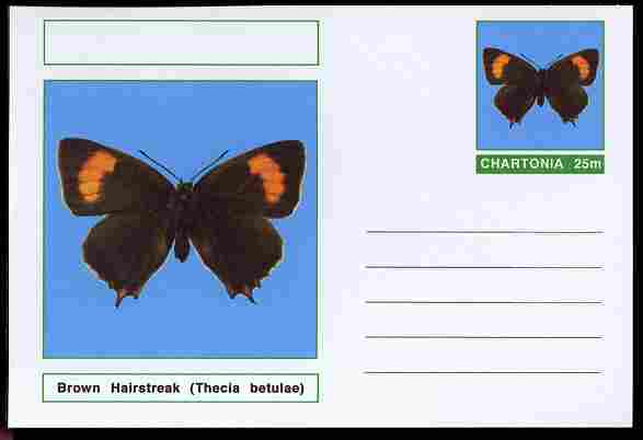 Chartonia (Fantasy) Butterflies - Brown Hairstreak (Thecia betulae) postal stationery card unused and fine, stamps on insects, stamps on butterflies
