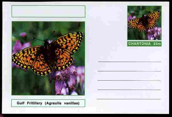 Chartonia (Fantasy) Butterflies - Gulf Fritillary (Agraulis vanillae) postal stationery card unused and fine, stamps on , stamps on  stamps on insects, stamps on  stamps on butterflies