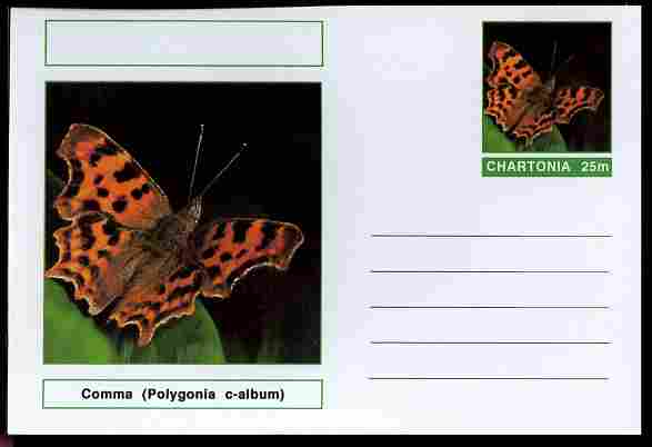 Chartonia (Fantasy) Butterflies - Comma (Polygonia c-album) postal stationery card unused and fine, stamps on insects, stamps on butterflies