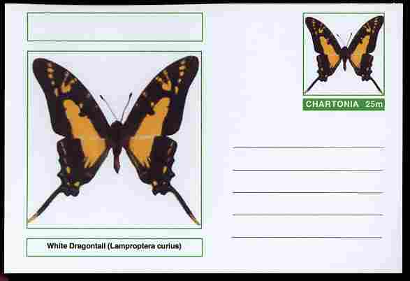 Chartonia (Fantasy) Butterflies - White Dragontail (Lamproptera curius) postal stationery card unused and fine, stamps on insects, stamps on butterflies