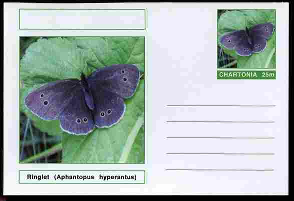 Chartonia (Fantasy) Butterflies - Ringlet (Aphantopus hyperantus) postal stationery card unused and fine, stamps on insects, stamps on butterflies