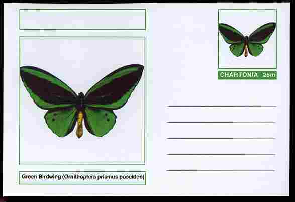 Chartonia (Fantasy) Butterflies - Green Birdwing (Ornithoptera priamus poseidon) postal stationery card unused and fine, stamps on , stamps on  stamps on insects, stamps on  stamps on butterflies