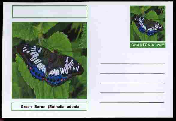 Chartonia (Fantasy) Butterflies - Green Baron (Euthalia adonia pinwilli) postal stationery card unused and fine, stamps on , stamps on  stamps on insects, stamps on  stamps on butterflies