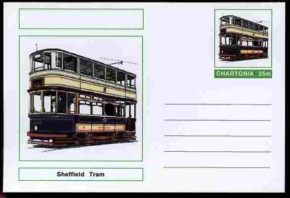 Chartonia (Fantasy) Buses & Trams - Sheffield Tram postal stationery card unused and fine, stamps on transport, stamps on trams