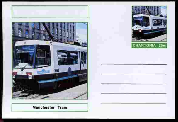 Chartonia (Fantasy) Buses & Trams - Manchester Tram postal stationery card unused and fine, stamps on , stamps on  stamps on transport, stamps on  stamps on trams