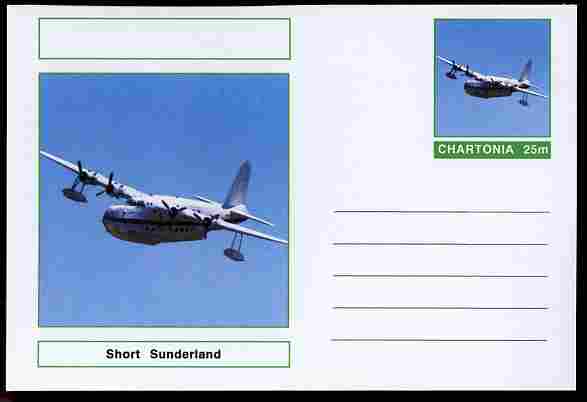 Chartonia (Fantasy) Aircraft - Short Sunderland postal stationery card unused and fine, stamps on , stamps on  stamps on transport, stamps on  stamps on aviation, stamps on  stamps on flying boats, stamps on  stamps on 