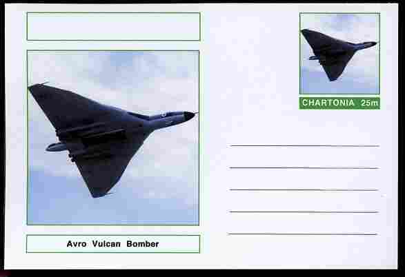 Chartonia (Fantasy) Aircraft - Avro Vulcan postal stationery card unused and fine, stamps on , stamps on  stamps on transport, stamps on  stamps on aviation