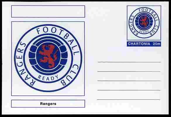 Chartonia (Fantasy) Football Club Badges - Rangers postal stationery card unused and fine, stamps on , stamps on  stamps on sport, stamps on  stamps on football