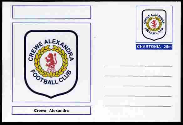 Chartonia (Fantasy) Football Club Badges - Crewe Alexandra postal stationery card unused and fine, stamps on , stamps on  stamps on sport, stamps on  stamps on football