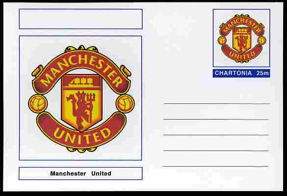 Chartonia (Fantasy) Football Club Badges - Manchester United postal stationery card unused and fine, stamps on , stamps on  stamps on sport, stamps on  stamps on football