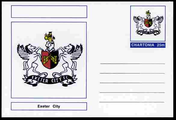 Chartonia (Fantasy) Football Club Badges - Exeter City postal stationery card unused and fine, stamps on , stamps on  stamps on sport, stamps on  stamps on football