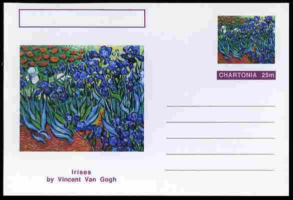 Chartonia (Fantasy) Famous Paintings - Irises by Vincent Van Gogh postal stationery card unused and fine, stamps on , stamps on  stamps on arts, stamps on  stamps on van gogh, stamps on  stamps on flowers