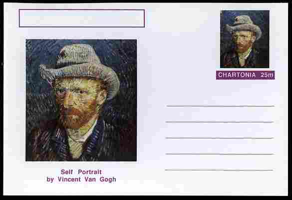 Chartonia (Fantasy) Famous Paintings - Self Portrait by Vincent Van Gogh postal stationery card unused and fine, stamps on arts, stamps on van gogh, stamps on 