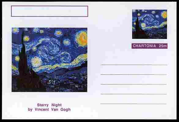 Chartonia (Fantasy) Famous Paintings - Starry Night by Vincent Van Gogh postal stationery card unused and fine, stamps on , stamps on  stamps on arts, stamps on  stamps on van gogh, stamps on  stamps on astronomy