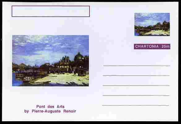 Chartonia (Fantasy) Famous Paintings - Pont des Arts by Pierre-Auguste Renoir postal stationery card unused and fine, stamps on , stamps on  stamps on arts, stamps on  stamps on renoir, stamps on  stamps on bridges