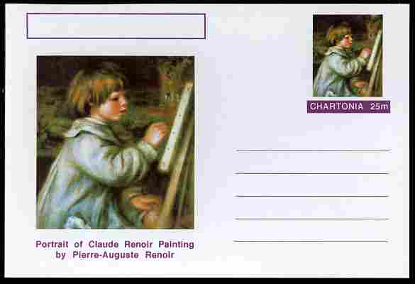 Chartonia (Fantasy) Famous Paintings - Portrait of Claude Renoir Painting by Pierre-Auguste Renoir postal stationery card unused and fine, stamps on , stamps on  stamps on arts, stamps on  stamps on renoir, stamps on  stamps on 