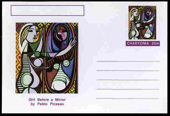 Chartonia (Fantasy) Famous Paintings - Girl Before a Mirror by Pablo Picasso postal stationery card unused and fine, stamps on , stamps on  stamps on arts, stamps on  stamps on picasso, stamps on  stamps on women