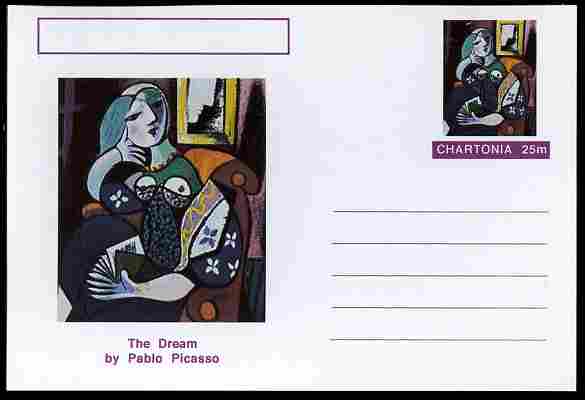 Chartonia (Fantasy) Famous Paintings - The Dream by Pablo Picasso postal stationery card unused and fine, stamps on , stamps on  stamps on arts, stamps on  stamps on picasso, stamps on  stamps on 