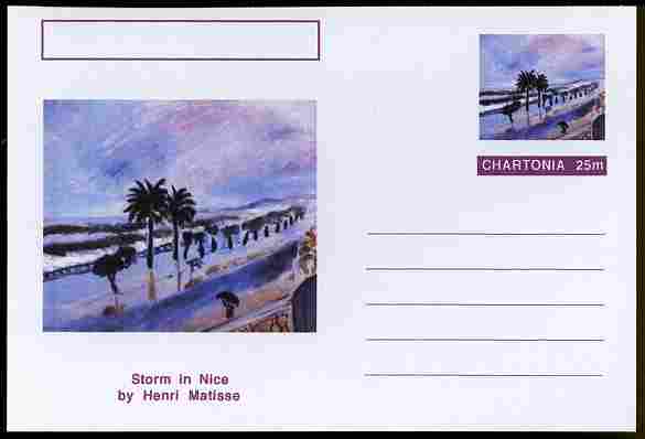 Chartonia (Fantasy) Famous Paintings - Storm in Nice by Henri Matisse postal stationery card unused and fine, stamps on , stamps on  stamps on arts, stamps on  stamps on matisse, stamps on  stamps on weather