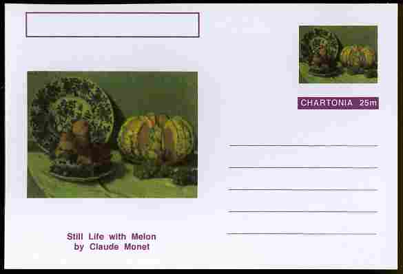 Chartonia (Fantasy) Famous Paintings - Still Life with Melon by Claude Monet postal stationery card unused and fine, stamps on arts, stamps on monet, stamps on fruit