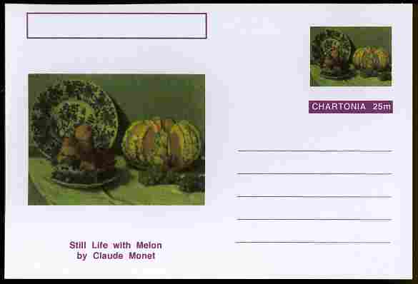 Chartonia (Fantasy) Famous Paintings - Still Life with Melon by Claude Monet postal stationery card unused and fine, stamps on , stamps on  stamps on arts, stamps on  stamps on monet, stamps on  stamps on fruit