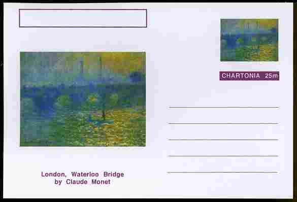 Chartonia (Fantasy) Famous Paintings - London, Waterloo Bridge by Claude Monet postal stationery card unused and fine, stamps on arts, stamps on monet, stamps on bridges, stamps on london