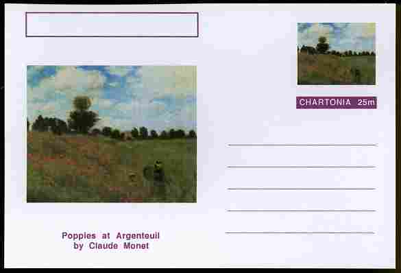 Chartonia (Fantasy) Famous Paintings - Poppies at Argentauil by Claude Monet postal stationery card unused and fine, stamps on , stamps on  stamps on arts, stamps on  stamps on monet, stamps on  stamps on flowers