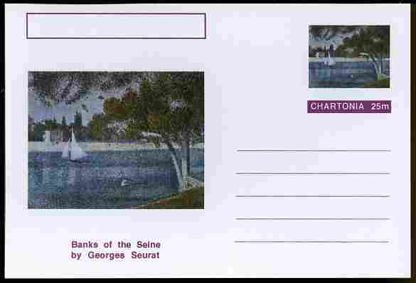 Chartonia (Fantasy) Famous Paintings - Banks of the Seine by Georges Seurat postal stationery card unused and fine, stamps on , stamps on  stamps on arts, stamps on  stamps on seurat, stamps on  stamps on rivers