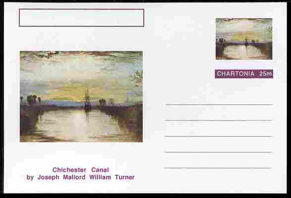 Chartonia (Fantasy) Famous Paintings - Chichester Canal by Joseph Mallord William Turner postal stationery card unused and fine, stamps on , stamps on  stamps on arts, stamps on  stamps on turner, stamps on  stamps on canals