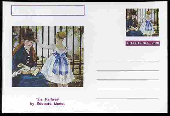 Chartonia (Fantasy) Famous Paintings - The Railway by Edouard Manet postal stationery card unused and fine, stamps on arts, stamps on manet, stamps on railways