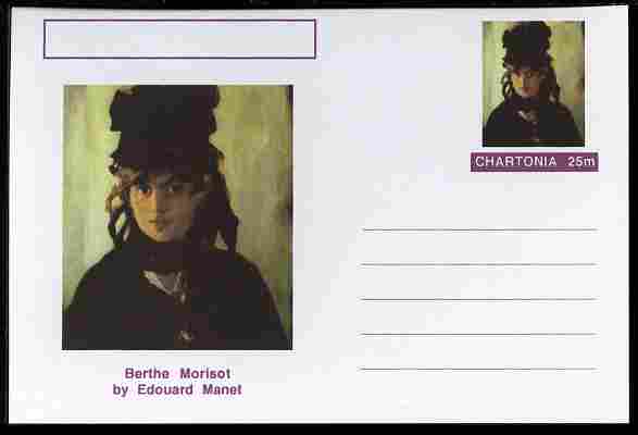 Chartonia (Fantasy) Famous Paintings - Berthe Morisot by Edouard Manet postal stationery card unused and fine, stamps on , stamps on  stamps on arts, stamps on  stamps on manet, stamps on  stamps on morisot, stamps on  stamps on women