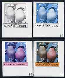 Equatorial Guinea 1977 Birds EK200 (Bull Finch) set of 4 imperf progressive proofs on ungummed paper comprising 1, 2, 3 and all 4 colours (as Mi 1212), stamps on , stamps on  stamps on birds