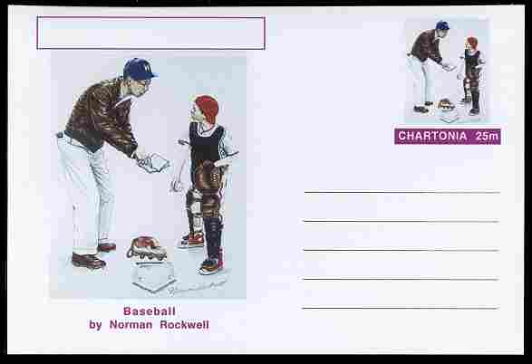 Chartonia (Fantasy) Famous Paintings - Baseball by Norman Rockwell postal stationery card unused and fine, stamps on , stamps on  stamps on arts, stamps on  stamps on rockwell, stamps on  stamps on sport, stamps on  stamps on baseball