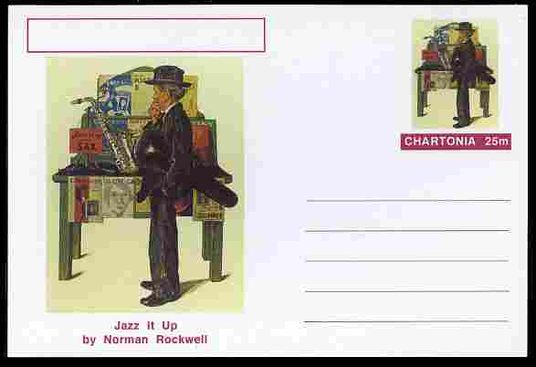 Chartonia (Fantasy) Famous Paintings - Jazz it Up by Norman Rockwell postal stationery card unused and fine, stamps on , stamps on  stamps on arts, stamps on  stamps on rockwell, stamps on  stamps on music, stamps on  stamps on jazz