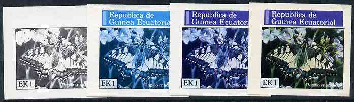 Equatorial Guinea 1976 Butterflies EK1 (Papilio machaon) set of 4 imperf progressive proofs on ungummed paper comprising 1, 2, 3 and all 4 colours (as Mi 964) , stamps on butterflies