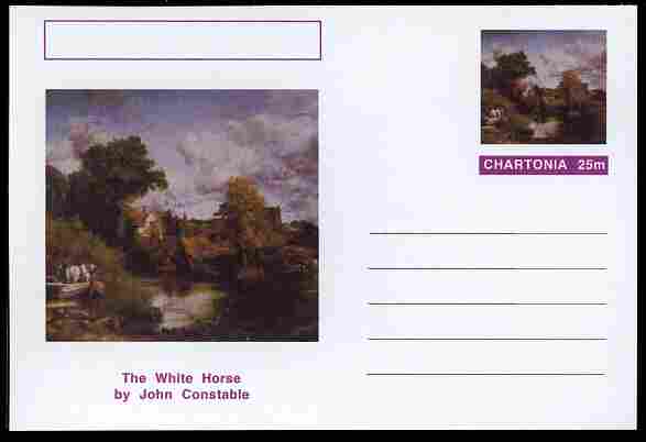 Chartonia (Fantasy) Famous Paintings - The White Horse by John Constable postal stationery card unused and fine, stamps on arts, stamps on constable, stamps on horses