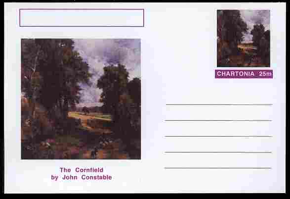 Chartonia (Fantasy) Famous Paintings - The Cornfield by John Constable postal stationery card unused and fine, stamps on arts, stamps on constable, stamps on 