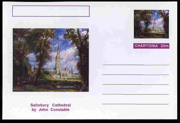 Chartonia (Fantasy) Famous Paintings - Salisbury Cathedral by John Constable postal stationery card unused and fine, stamps on , stamps on  stamps on arts, stamps on  stamps on constable, stamps on  stamps on cathedrals