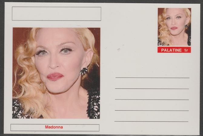 Palatine (Fantasy) Personalities - Madonna (singer) postal stationery card unused and fine, stamps on , stamps on  stamps on personalities, stamps on  stamps on music, stamps on  stamps on pops, stamps on  stamps on rock, stamps on  stamps on women