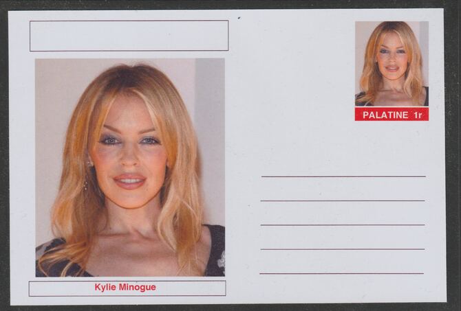 Palatine (Fantasy) Personalities - Kylie Minogue postal stationery card unused and fine, stamps on , stamps on  stamps on personalities, stamps on  stamps on music, stamps on  stamps on pops, stamps on  stamps on rock, stamps on  stamps on women