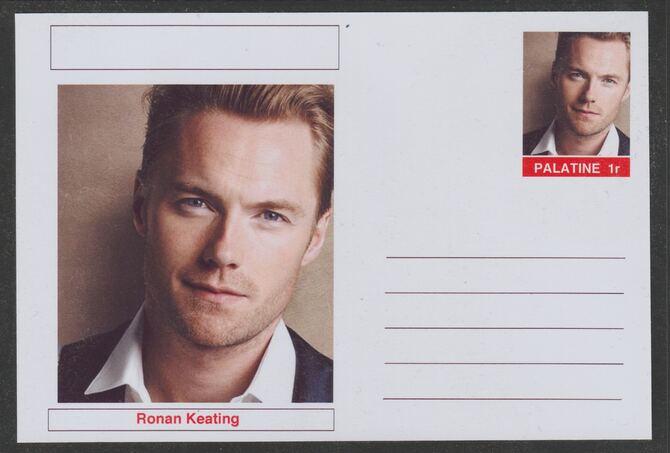 Palatine (Fantasy) Personalities - Ronan Keating postal stationery card unused and fine, stamps on , stamps on  stamps on personalities, stamps on  stamps on music, stamps on  stamps on pops, stamps on  stamps on rock, stamps on  stamps on 