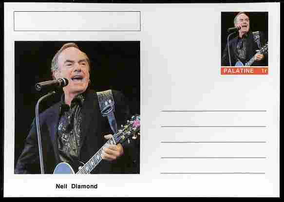 Palatine (Fantasy) Personalities - Neil Diamond postal stationery card unused and fine, stamps on , stamps on  stamps on personalities, stamps on  stamps on music, stamps on  stamps on pops, stamps on  stamps on rock, stamps on  stamps on judaism, stamps on  stamps on judaica