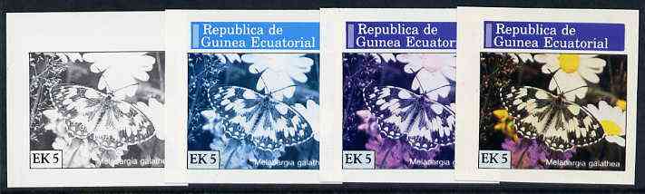 Equatorial Guinea 1976 Butterflies EK5 (Melanargia galathea) set of 4 imperf progressive proofs on ungummed paper comprising 1, 2, 3 and all 4 colours (as Mi 966) , stamps on , stamps on  stamps on butterflies