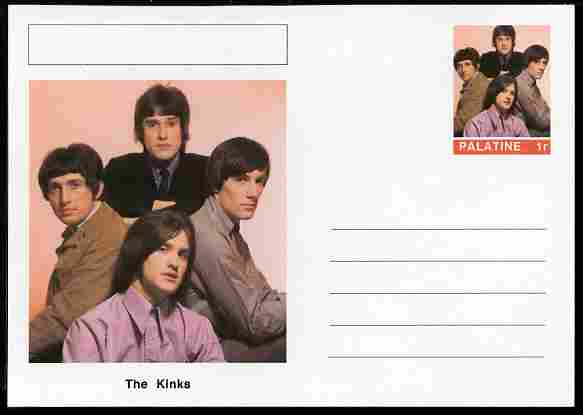 Palatine (Fantasy) Personalities - The Kinks postal stationery card unused and fine, stamps on personalities, stamps on music, stamps on pops, stamps on rock, stamps on 