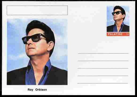 Palatine (Fantasy) Personalities - Roy Orbison postal stationery card unused and fine, stamps on personalities, stamps on music, stamps on pops, stamps on rock, stamps on 